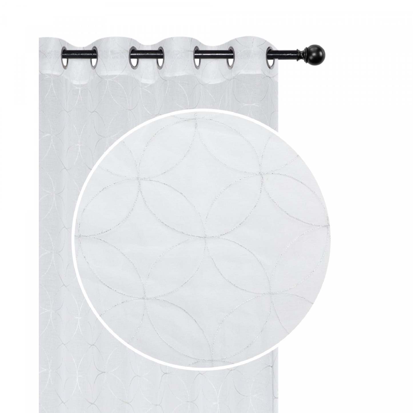 Lurex Embroidered Sheer Panel Curved Diamond White - Set of 2|Panneau de rideau transparent en LurexMC brodé de motifs de diamants arrondis blanc - ensemble de 2