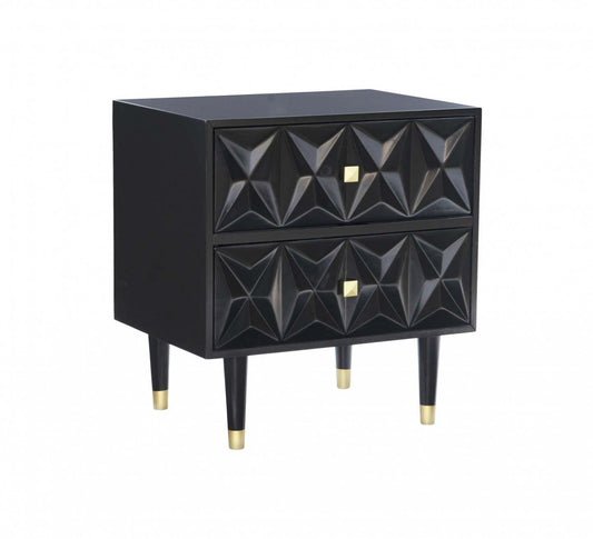 Geo 2-Drawer Textured Nightstand - Black|Table de nuit Geo texturée à 2 tiroirs - noire