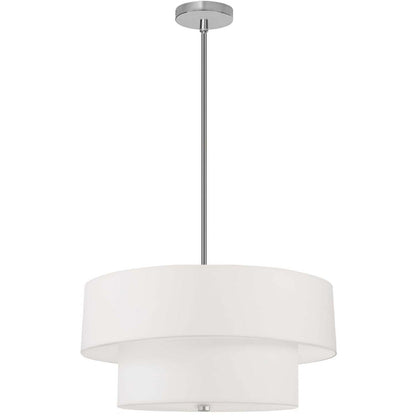 Dainolite Everly 4 Light 2 Tier Pendant Satin Chrome Finish White Shade Lamp|Luminaire suspendu Everly de Dainolite avec abat-jour blanc, 2 niveaux, fini chromé satiné et 4 ampoules