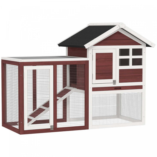 Pawhut 48 Clapier En Bois Résistant Aux Intempéries Avec Toit Incliné Et Enclos Extérieur Écran, Marron|Pawhut Clapier En Bois Pour Lapin De Jardin Cage Pour Petit Animal Avec Échelle Et Enclos Extérieur