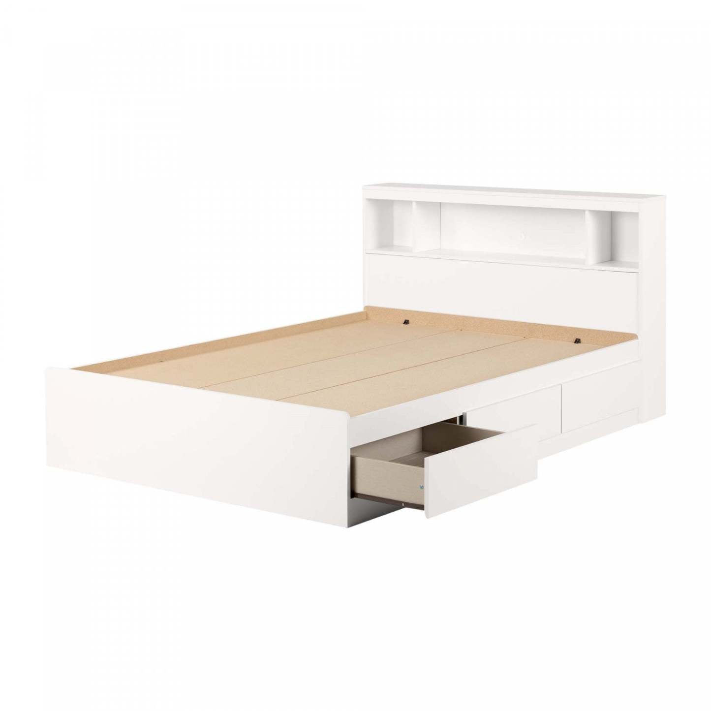 Ensemble de lit matelot double avec tête de lit bibliothèque Reevo - Blanc pur | Reevo Ensemble Lit Double Avec Tete De Lit Bibliotheque - Blanc Solide