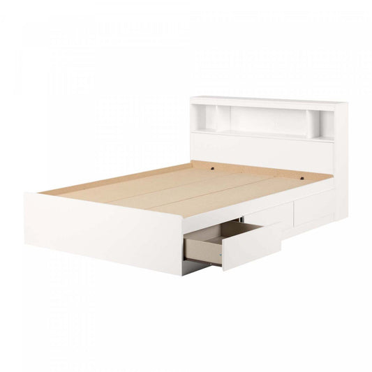 Ensemble de lit matelot double avec tête de lit bibliothèque Reevo - Blanc pur | Reevo Ensemble Lit Double Avec Tete De Lit Bibliotheque - Blanc Solide