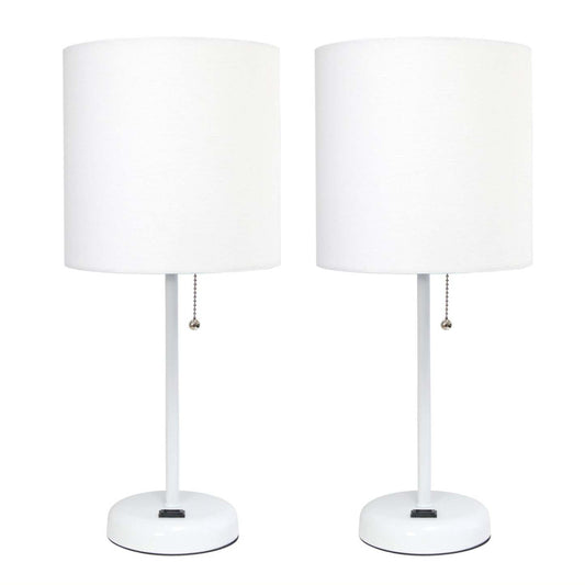 Limelights Ensemble 2 lampes blanches avec prise de recharge et abat-jour en tissu, Ensemble de lampes blanches|Ensemble 2 lampes Limelights blanches avec pied mince blanc et prise de recharge|D213M27U