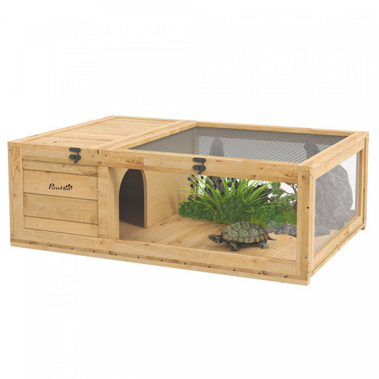 Pawhut Maison De Tortue En Bois Pour Intérieur Et Extérieur, Habitat Pour Tortues, Cage Pour Reptiles, Lézards, Geckos, 35.8 X 2