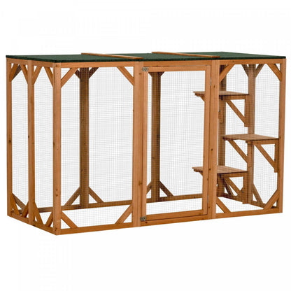Pawhut Maison D'exterieur En Bois Pour Chat Cage Interieure Avec Toit En Asphalte, Plateformes A Plu