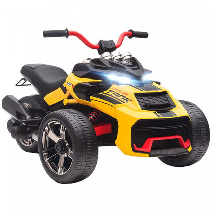 Qaba Kids Ride On Atv, véhicule électrique à batterie 12v 3 roues avec lecteur MP3, musique, klaxon, 2 vitesses, lumières LED, cadeau pour garçons et filles, jaune
