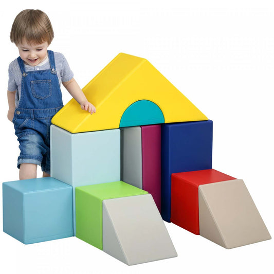 Soozier 11 Pièces Blocs de Grimpe Doux pour Tout-Petits, Jouet de Gymnastique en Mousse pour Enfants, Escalade et Rampement, Cuir PU Facile à Nettoyer et à Jouer, Couleur Claire