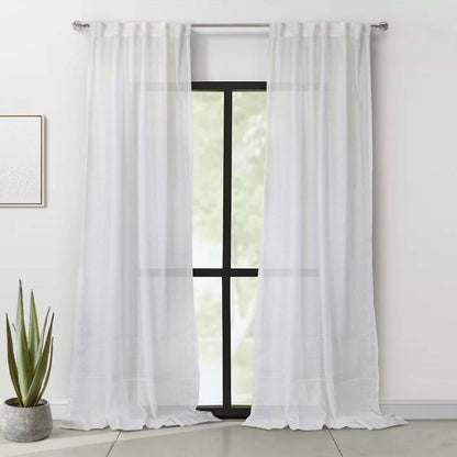 Habitat Alicante White Sheer Dual Header Curtain Panel - 52 x 63|Panneau de rideau transparent Alicante blanc à double têtes d'Habitat - 52 x 63