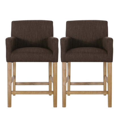 Gabrielle 26 Hauteur d'Assise Tabourets de Comptoir Ensemble de 2 avec Tissu Rembourré et Pieds en Bois Massif - Brun | Ensemble De 2 Tabourets De Comptoir Gabrielle, Assise 66 cm – Tissu Rembourré Et Pieds En Bois Massif - Brun
