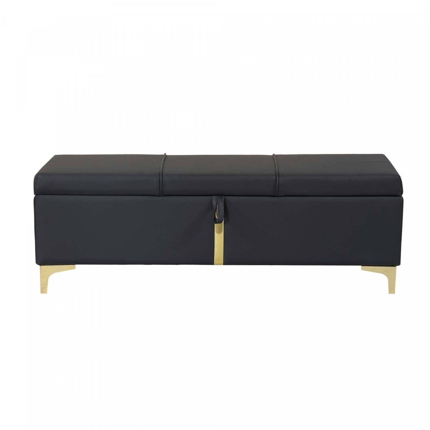 Banc ottoman de rangement rembourré en velours doux Tony avec pieds en métal,noir | Banc Coffre De Rangement Tony En Velours Doux Avec Pieds Métalliques, Noir