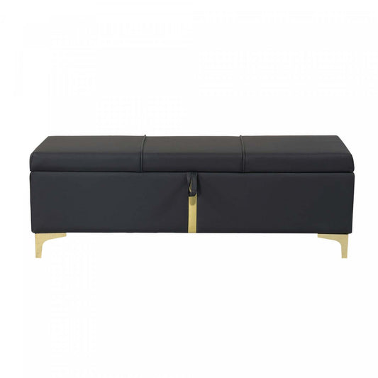 Banc ottoman de rangement rembourré en velours doux Tony avec pieds en métal,noir | Banc Coffre De Rangement Tony En Velours Doux Avec Pieds Métalliques, Noir