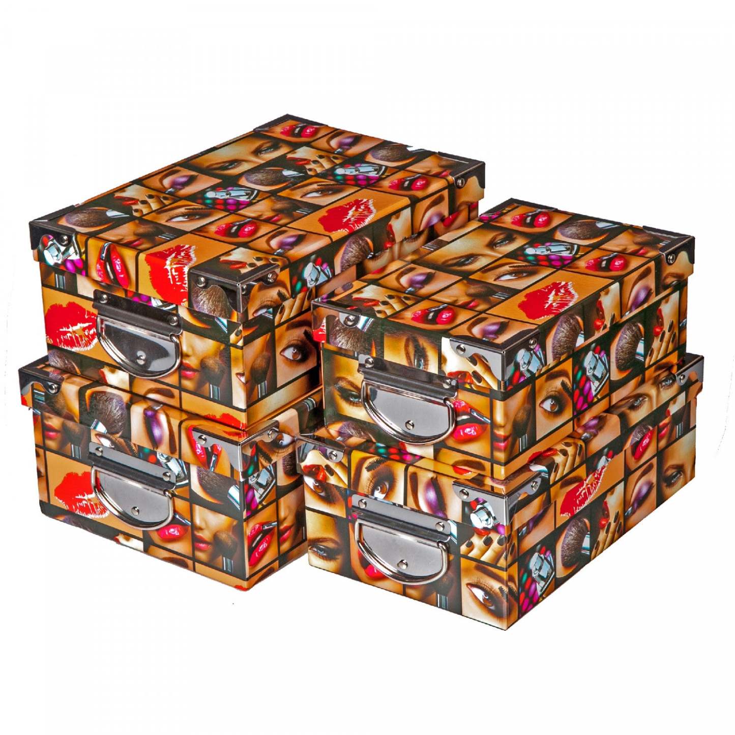 Rect. Nichoirs avec poignée Glam Girl Set de 4|Ensemble de 4 boîtes gigognes rectangulaires d'inspiration mode avec poignées