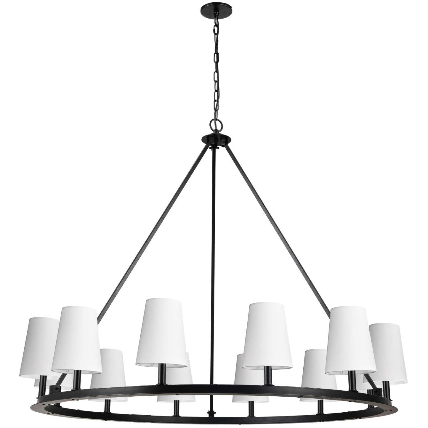 Lustre Colby de Dainolite avec abat-jour blancs, fini noir mat et 12 ampoules