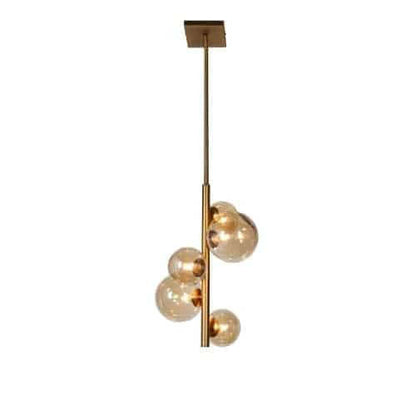 Dainolite Glasgow 5 Light Pendant Vintage Bronze Finish Champagne Glass Lamp|Luminaire suspendu Glasgow de Dainolite en verre champagne, avec fini bronze rétro et 5 ampoules