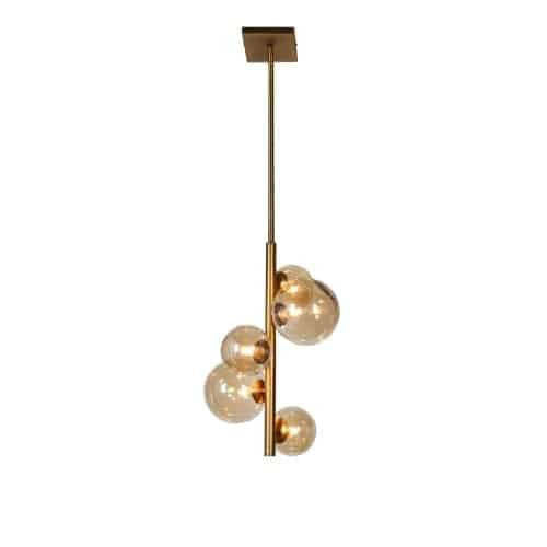 Dainolite Glasgow 5 Light Pendant Vintage Bronze Finish Champagne Glass Lamp|Luminaire suspendu Glasgow de Dainolite en verre champagne, avec fini bronze rétro et 5 ampoules