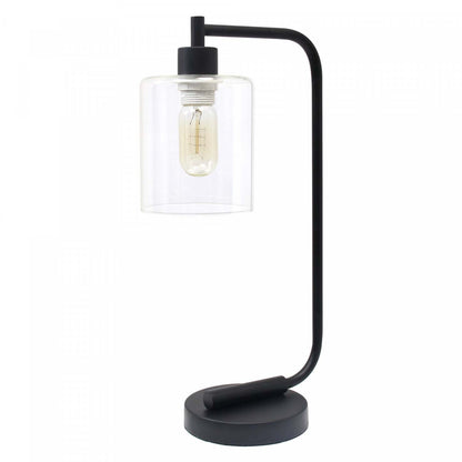 Simple Designs Bronson Antique Style Industrial Iron Lantern Desk/Task Lamp with Glass Shade, Black|Lampe de bureau/de travail Bronson de type lanterne Simple Designs industrielle en fer de style antique, noire|D212274A