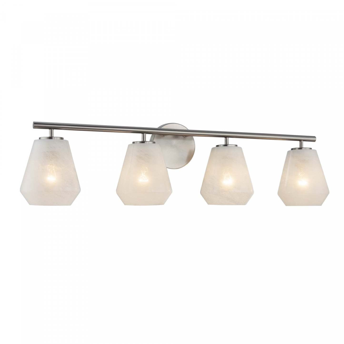 Meuble-lavabo de salle de bain à 4 lumières Brooke, nickel brossé avec lampe en verrerie blanche vaporeuse | Luminaire De Salle De Bain A 4 lampes Brooke, Nickel Brosse Avec Verre Blanc Vaporeux