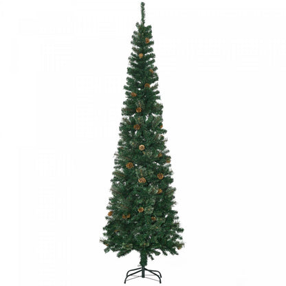 Homcom 7.5ft Artificial Pencil Christmas Tree With Pine Cônes|Homcom Sapin de Noël Artificiel en Forme de Crayon de 7.5ft