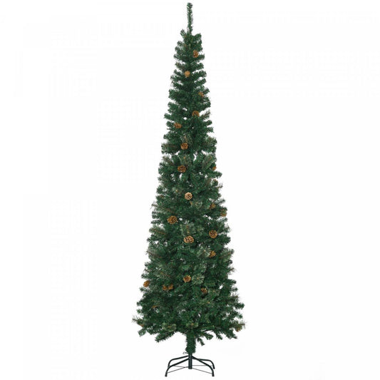 Homcom 7.5ft Artificial Pencil Christmas Tree With Pine Cônes|Homcom Sapin de Noël Artificiel en Forme de Crayon de 7.5ft