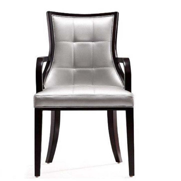 Manhattan Comfort Set of 2 Fifth Avenue Faux Leather Dining Chairs - Silver &amp; Walnut|Ensemble 2 chaises de salle à manger Fifth Avenue de Manhattan Comfort en similicuir - argenté et noyer