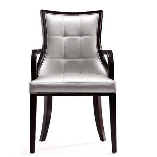 Manhattan Comfort Set of 2 Fifth Avenue Faux Leather Dining Chairs - Silver &amp; Walnut|Ensemble 2 chaises de salle à manger Fifth Avenue de Manhattan Comfort en similicuir - argenté et noyer