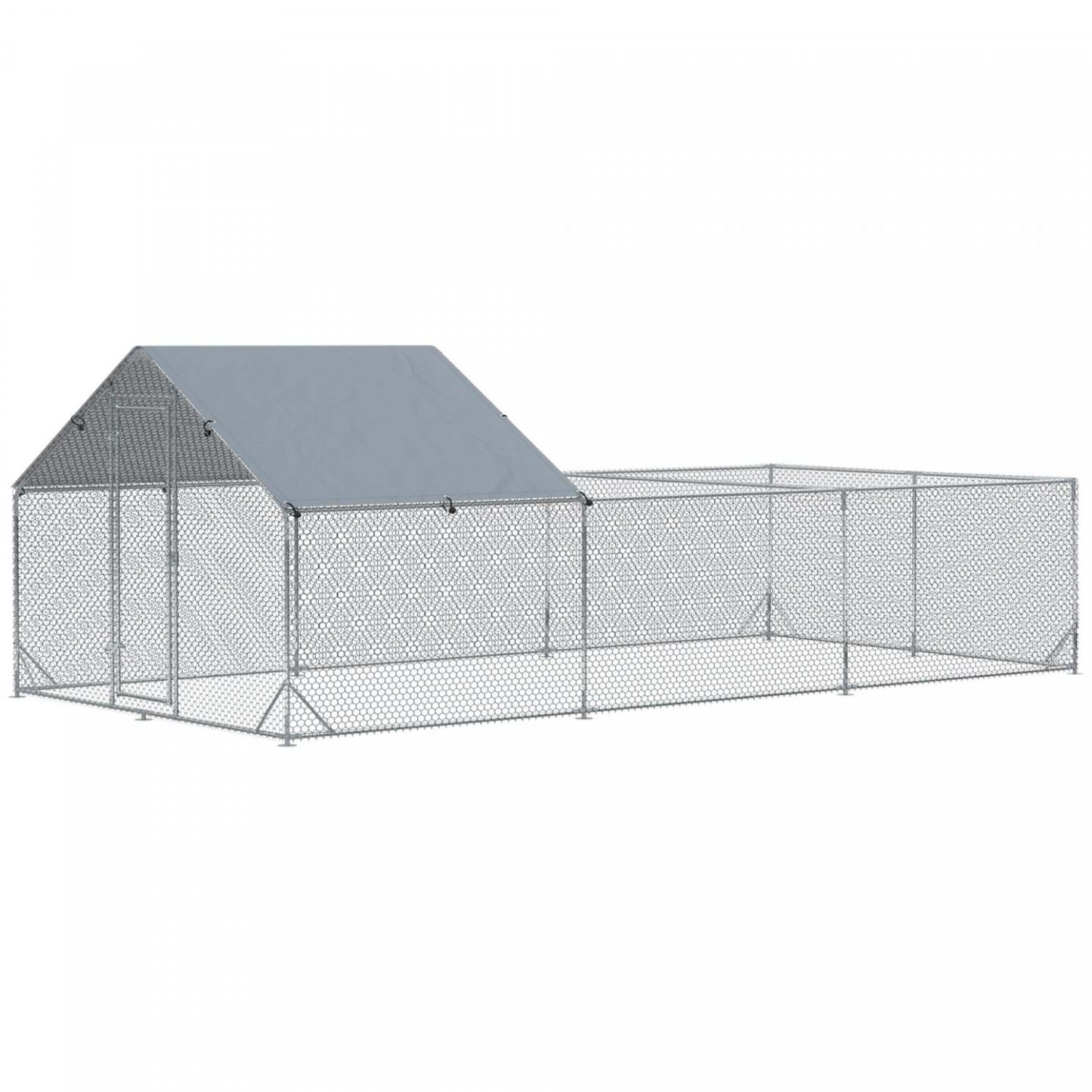 Pawhut Poulailler En Métal, 19.7' X 9.8' Avec Couverture Imperméable Et Anti-uv, Porte Pour 12-14 Po