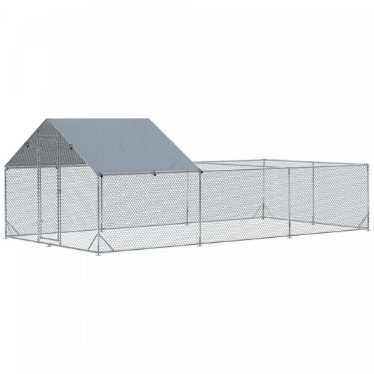 Pawhut Poulailler En Métal, 19.7' X 9.8' Avec Couverture Imperméable Et Anti-uv, Porte Pour 12-14 Po