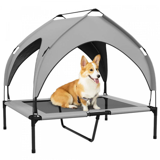 Pawhut Lit Surelevé Pour Chien Avec Auvent, Lit Rafraichissant Pour Camping, Lit Surelevé Portable Avec Maille Re