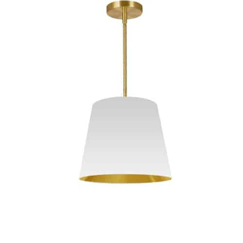 Dainolite Oversize Drum 1 Light Pendant conique Drum Small White/Gold Shade Lamp|Petit luminaire suspendu de Dainolite avec très grand abat-jour cylindrique effilé blanc et doré, et 1 ampoule