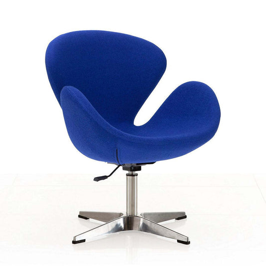 Manhattan Comfort Raspberry Polished Chrome Wool Blend Adjustable Pivotant Chair - Blue|Chaise pivotante réglable Raspberry de Manhattan Comfort en chrome poli et en mélange de laine - bleue