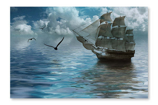 Voilier en mer 16 x 24 po : Cadre d'art mural et panneau de tissu | D44GSNWX