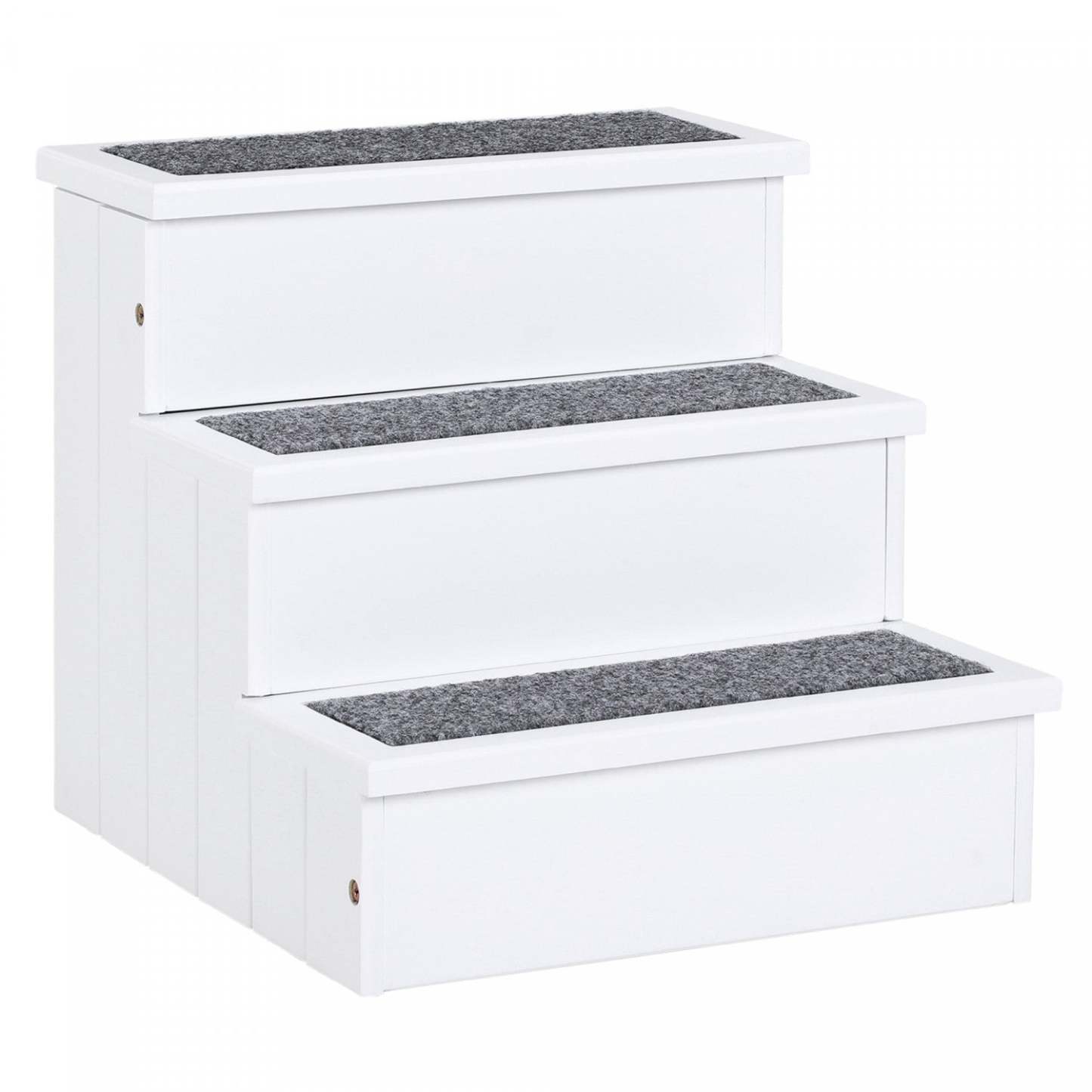 Pawhut Pet Steps Escaliers pour Chiens à 3 Marches pour Petits Chiens et Chats et Rampe en Bois avec Boîte de Rangement Tapis Antidérapant | Pawhut Rampe d'Escalier Antidérapante en Moquette en Bois à 3 Marches pour Chats et Petits Chiens -