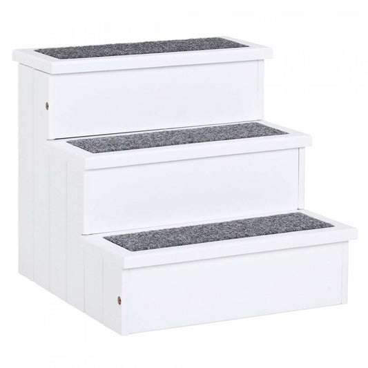 Pawhut Pet Steps Escaliers pour Chiens à 3 Marches pour Petits Chiens et Chats et Rampe en Bois avec Boîte de Rangement Tapis Antidérapant | Pawhut Rampe d'Escalier Antidérapante en Moquette en Bois à 3 Marches pour Chats et Petits Chiens -