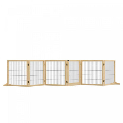 Pawhut Wooden Pet Gate, Dog Safety Barrier, Freestanding Foldable Fence, W/ 6 Panels, 2 Support Feet|Pawhut Barrière de sécurité modulable pliable pour animaux de compagnie avec 2 pieds de support