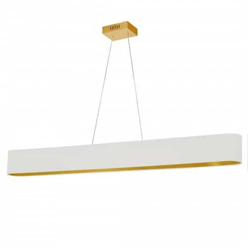 Dainolite Aubrey Horizontal Pendant 30w Oval Aged Brass Finish White/Gold Shade Lamp|Luminaire suspendu horizontal Aubrey de Dainolite ovale avec abat-jour blanc et doré, fini laiton vieilli et ampoule de 30 W