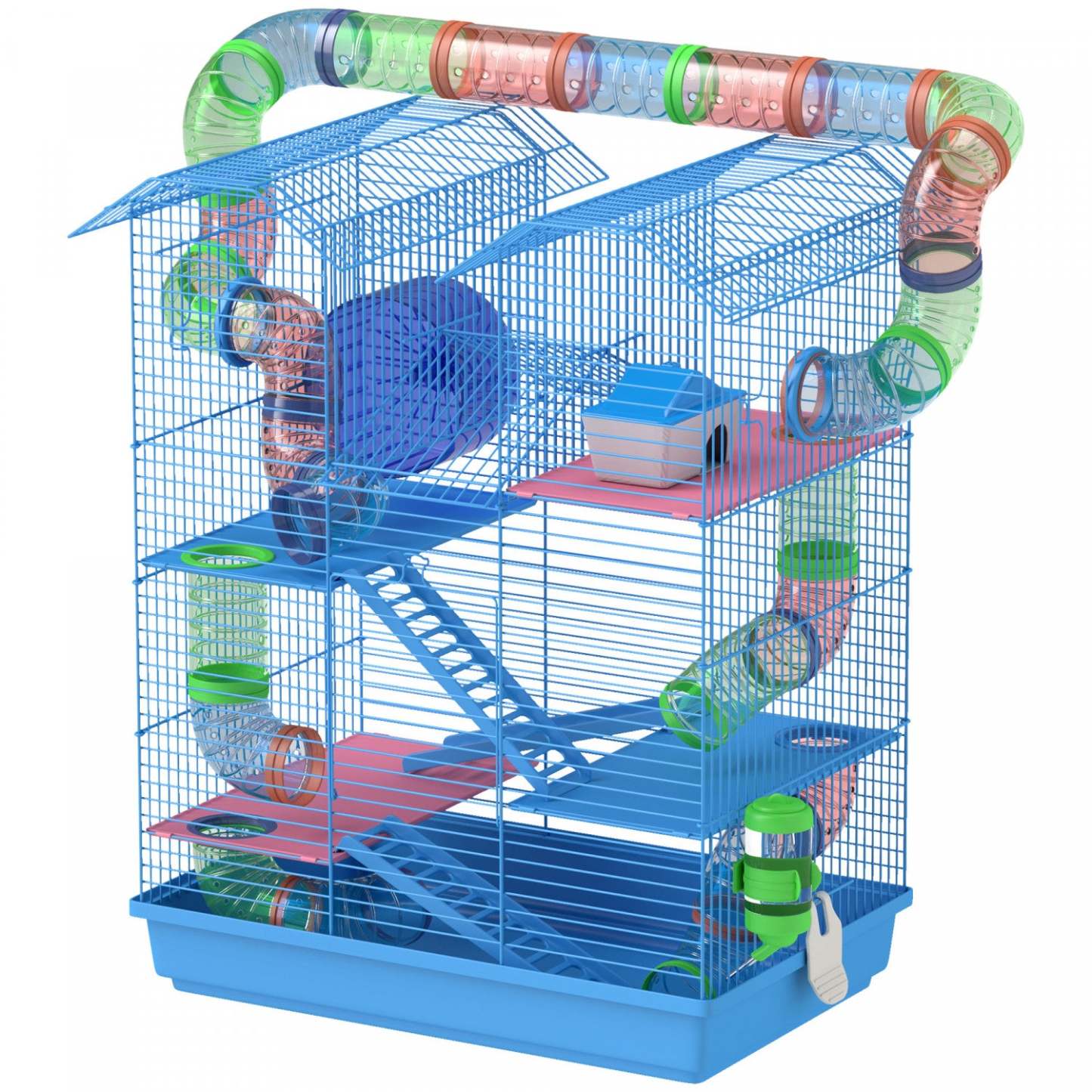 Pawhut 18.5 Cage à Hamster, 5 Niveaux Cage pour Petit Animal avec Système de Tube de Tunnel, Bouteille d'Eau, Exercice|Cage Pour Hamster Souris Petit Animaux Rongeur Avec Tunnel Mangeoire Roue Jouet 47 X 30 X 59 Cm Cm B