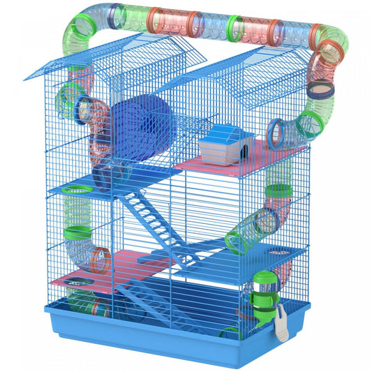 Pawhut 18.5 Cage à Hamster, 5 Niveaux Cage pour Petit Animal avec Système de Tube de Tunnel, Bouteille d'Eau, Exercice|Cage Pour Hamster Souris Petit Animaux Rongeur Avec Tunnel Mangeoire Roue Jouet 47 X 30 X 59 Cm Cm B