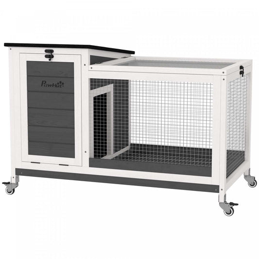 Pawhut Clapier A Lapin En Bois, Cage Pour Cochon D'inde Interieure Et Exterieure Avec Plateau Coulissant, Toit Ouvrable En Asphalte