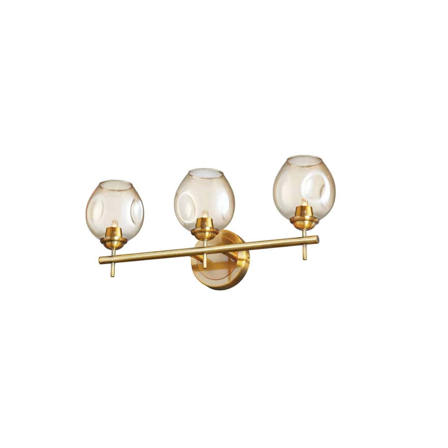 Lumière de coiffeuse Abii de Dainolite en verre champagne, avec finition bronze rétro et 3 ampoules