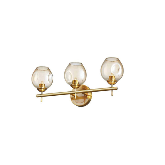 Lumière de coiffeuse Abii de Dainolite en verre champagne, avec finition bronze rétro et 3 ampoules