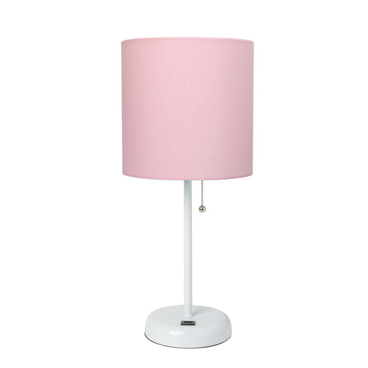 Lampe de table Limelights rose clair avec pied mince blanc et port de recharge USB | D21TIH6A
