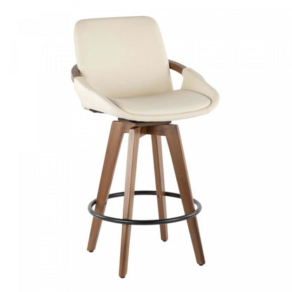 LumiSource Cosmo Faux Leather Mid-Century Modern Counter-Height Stool - Walnut/Cream|Tabouret moderne du milieu du 20e siècle Cosmo de hauteur comptoir en similicuir - noyer et crème