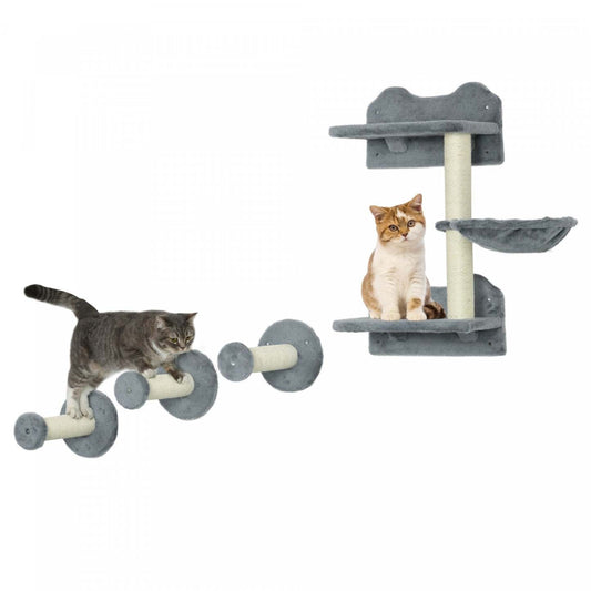Pawhut Lot De 4 Étagères Murales Pour Chat Avec Griffoirs, Hamac, Marches, Plateformes, Mobilier Mur