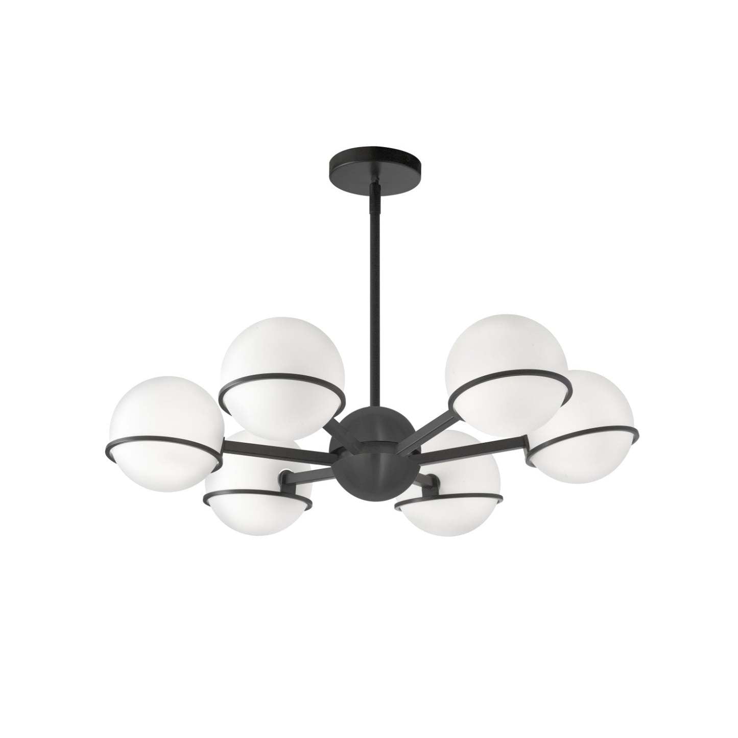 Dainolite Sofia 6 Light Chandelier Matte Black White Opal Glass Lamp|Lustre Sofia de Dainolite en verre blanc opale, avec fini noir mat et 6 ampoules