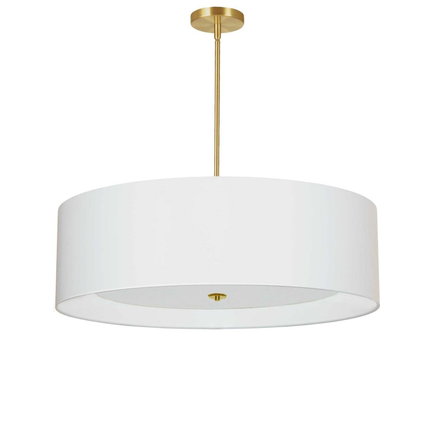Dainolite Helena 4 Light Pendant 30 Dia Aged Brass Finish White Shade White Diffuser Lamp|Luminaire suspendu Helena de Dainolite de 30 po de diamètre avec abat-jour blanc qui diffuse la lumière, fini laiton vieilli et 4 ampoules