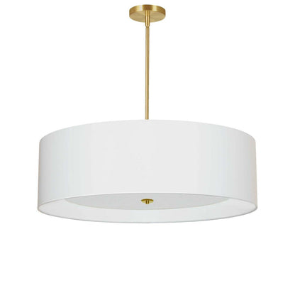 Dainolite Helena 4 Light Pendant 30 Dia Aged Brass Finish White Shade White Diffuser Lamp|Luminaire suspendu Helena de Dainolite de 30 po de diamètre avec abat-jour blanc qui diffuse la lumière, fini laiton vieilli et 4 ampoules