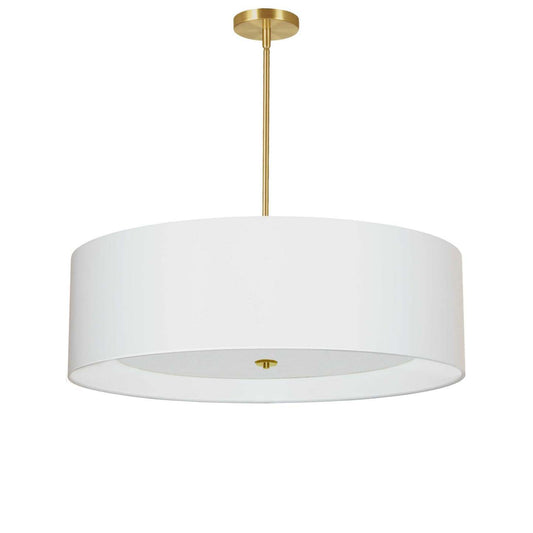 Dainolite Helena 4 Light Pendant 30 Dia Aged Brass Finish White Shade White Diffuser Lamp|Luminaire suspendu Helena de Dainolite de 30 po de diamètre avec abat-jour blanc qui diffuse la lumière, fini laiton vieilli et 4 ampoules