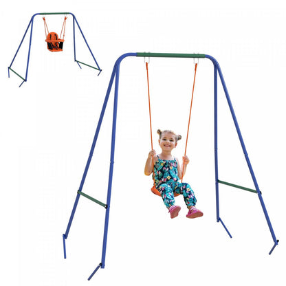 Outsunny 2 En 1 Toddler Swing Set, Balancoire En Metal Avec Harnais De Sécurité Pour Bebe, Enfants D 6 Mois+