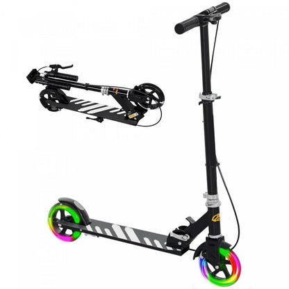 Trottinette Qaba pour enfants de 3 à 8 ans, trottinettes pliantes légères avec roues lumineuses, guidon réglable sur 4 niveaux, frein arrière et frein à main pour filles et garçons, noir