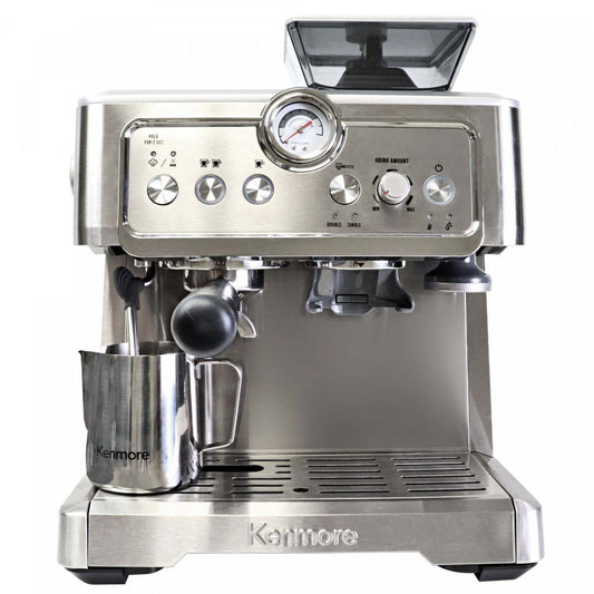 Kenmore Espresso Machine Stainless Steel Manual Tamp Coffee Maker - KKCMEMT|Machine à espresso Kenmore avec presse-mouture manuelle, acier inoxydable - KKCMEMT